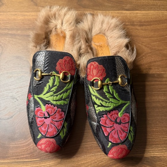 Gucci | Princetown Brocade Floral Mules - Picture 1 of 11